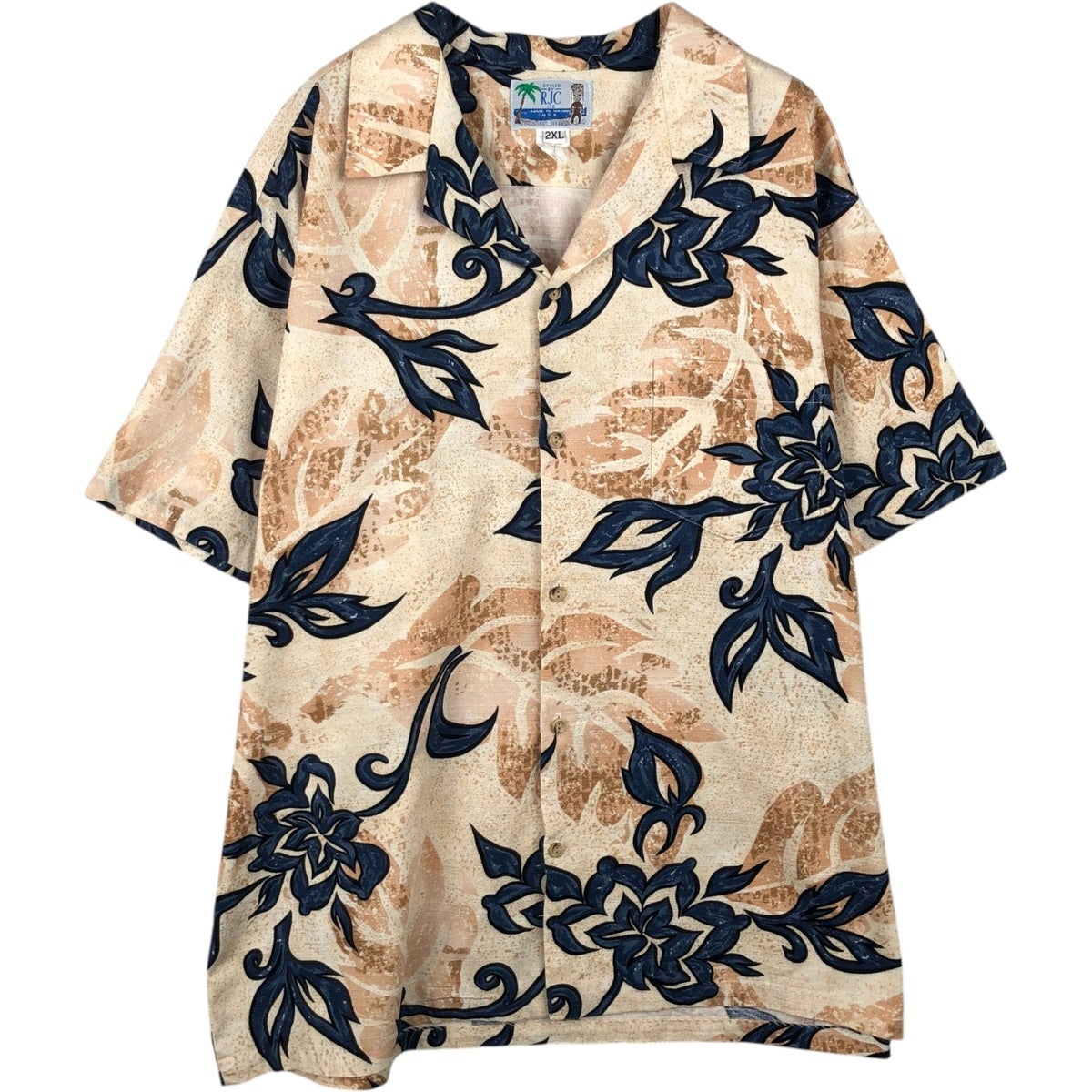 古着 ステューシー STUSSY 総柄 リーフ柄 オープンカラー レーヨン