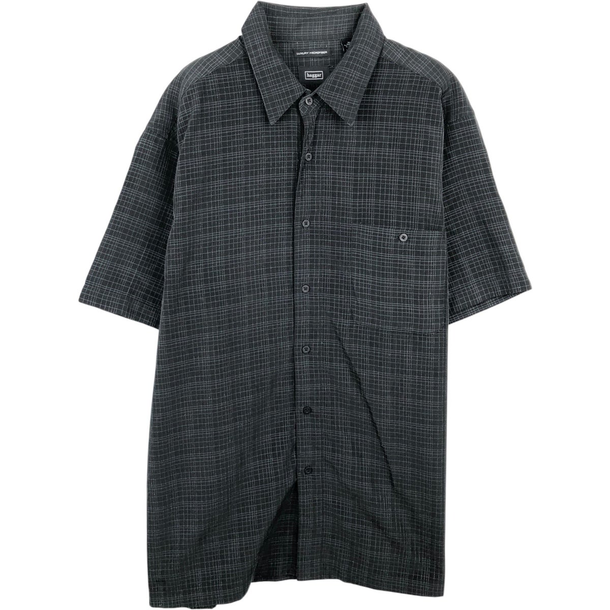 古着 ハガー Haggar チェック柄 半袖 リネンシャツ ボックスシャツ