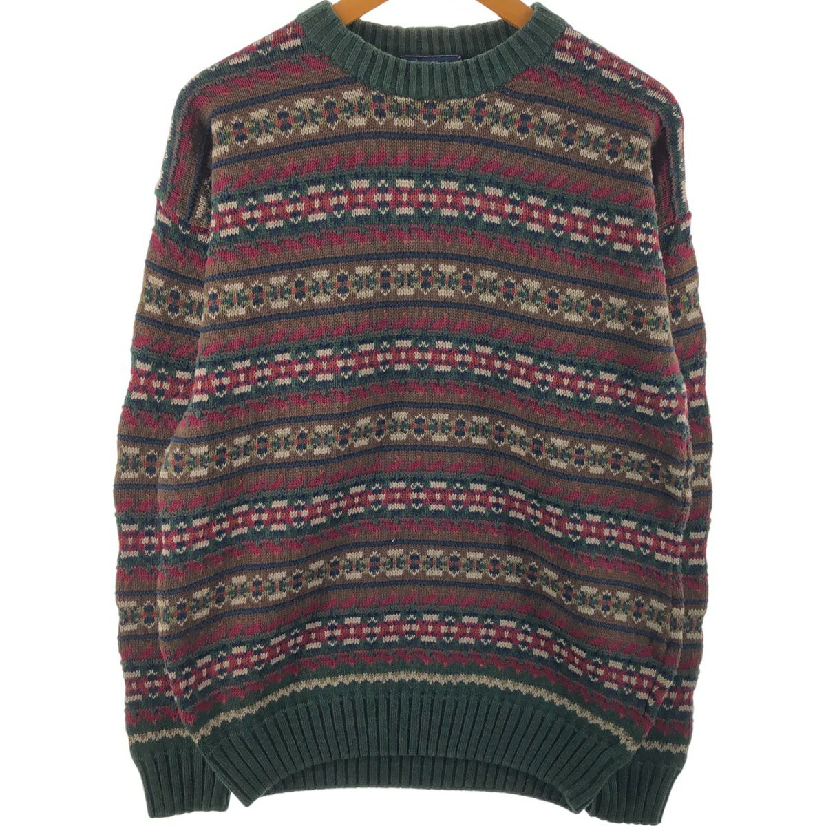 古着 90～00年代 WOODS&GRAY 総柄 コットンニットセーター メンズM相当