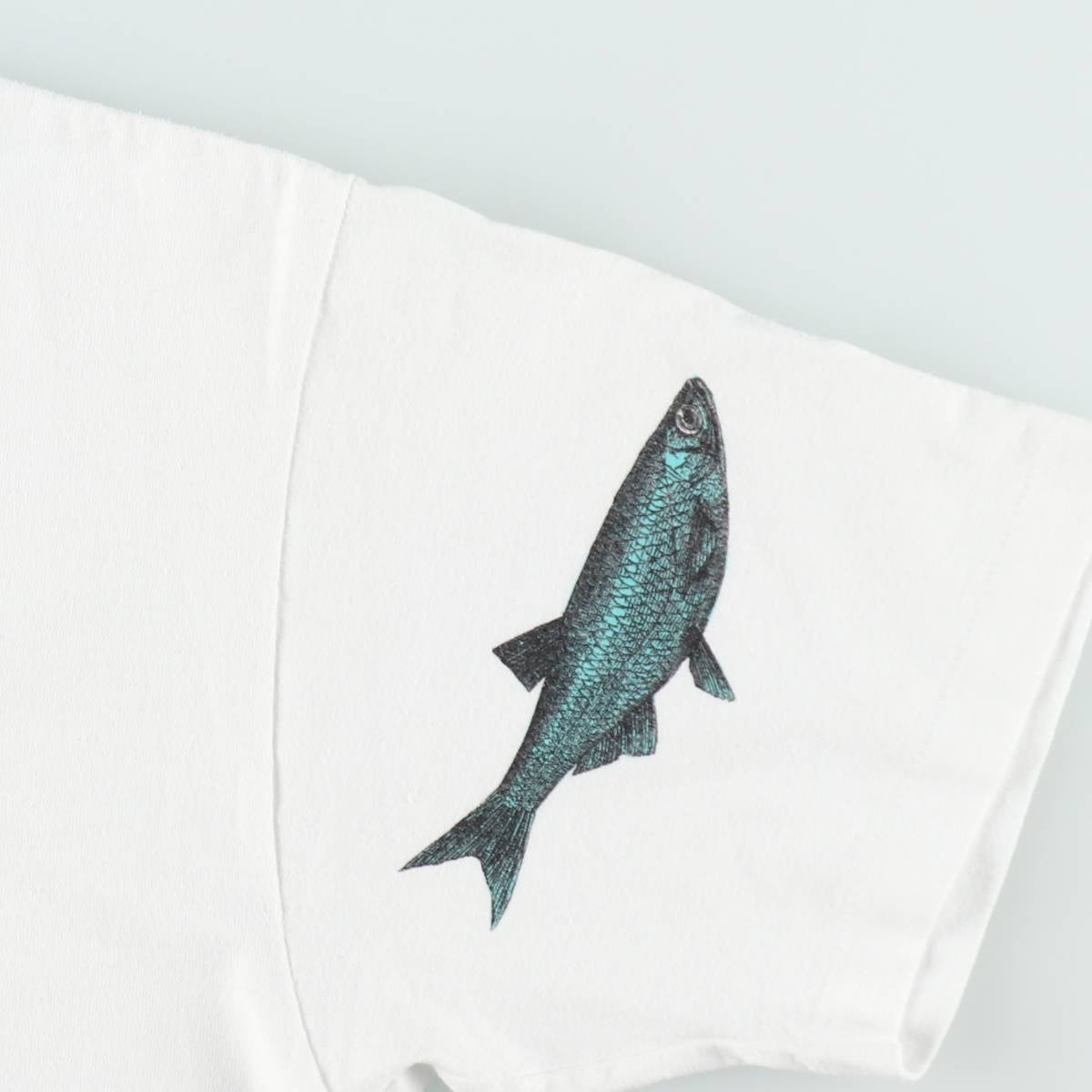 大判　アジア　ビンテージ古布　動物　魚　モチーフ　赤×白×紺 古着 90年代 SHOEBICS GREETINGS 魚柄 アニマルTシャツ USA製 メンズXL