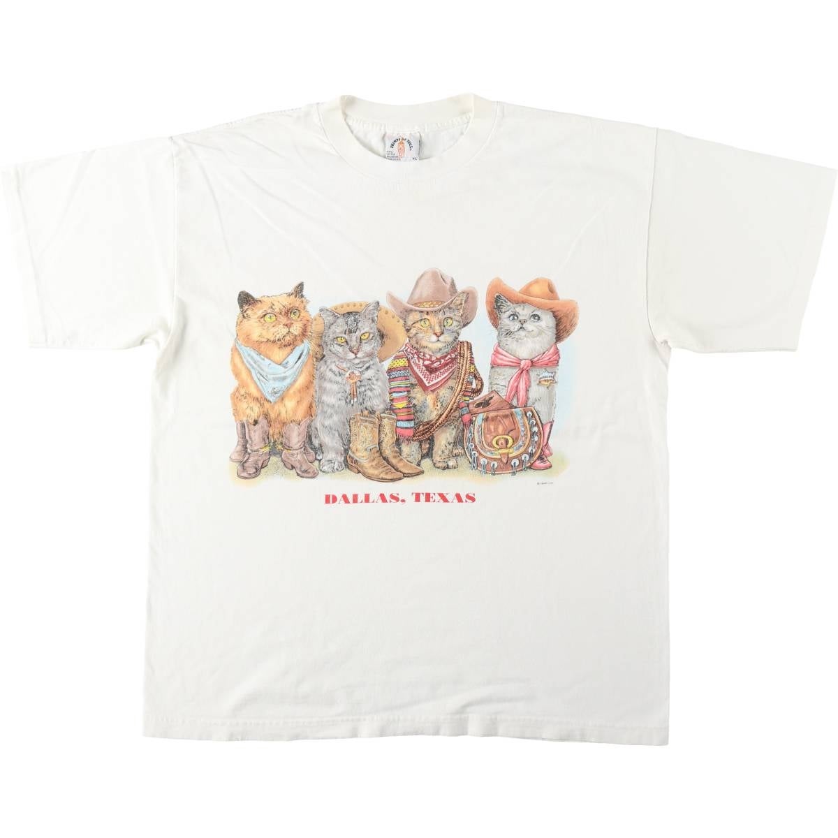 古着 90年代 PRINTS OF TAILS ネコ柄 アニマルTシャツ USA製 メンズXL
