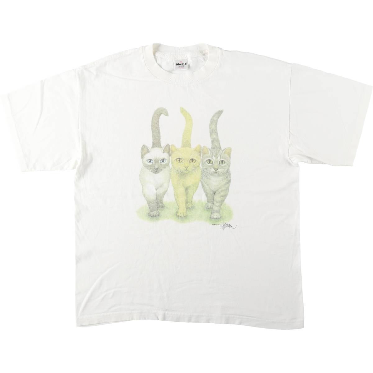 古着 90年代 MURINA ネコ柄 アニマルTシャツ USA製 メンズXL相当