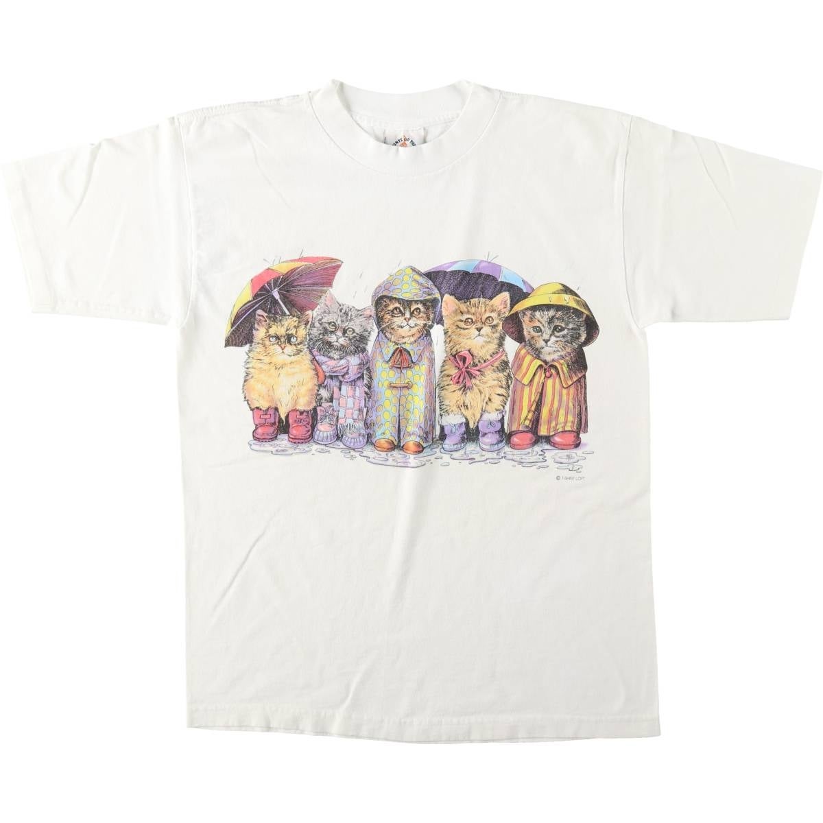 古着 90年代 PRINTS OF TAILS ネコ柄 アニマルTシャツ USA製 メンズM