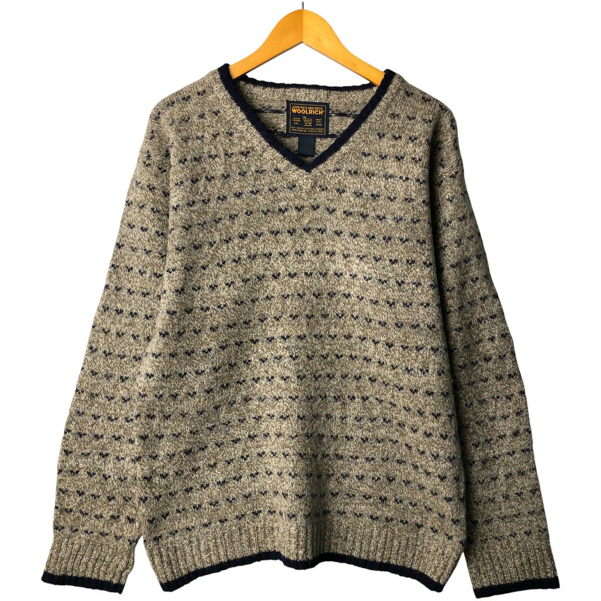 古着 00年代 ウールリッチ WOOLRICH バーズアイ柄 Vネック ニット