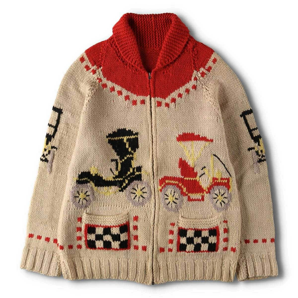 古着 60～70年代 総柄 カウチンセーター メンズL相当 ヴィンテージ