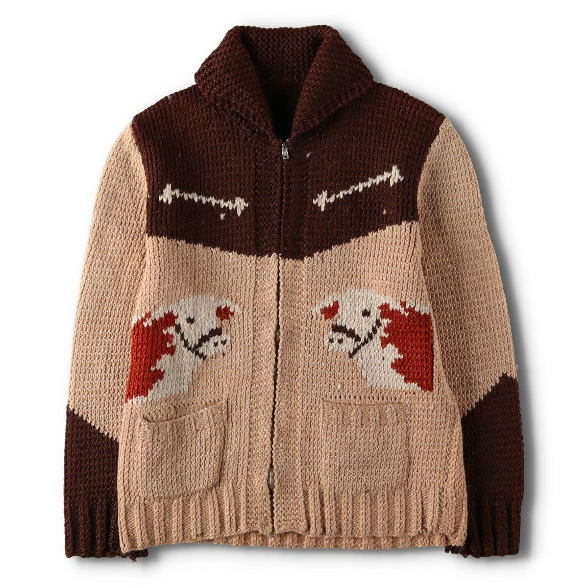 古着 60年代 総柄 牛柄 カウチンセーター メンズS相当 ヴィンテージ