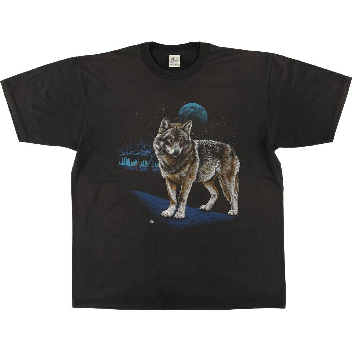 古着 90年代 COTTON GROVE オオカミ柄 アニマルTシャツ USA製 メンズXL