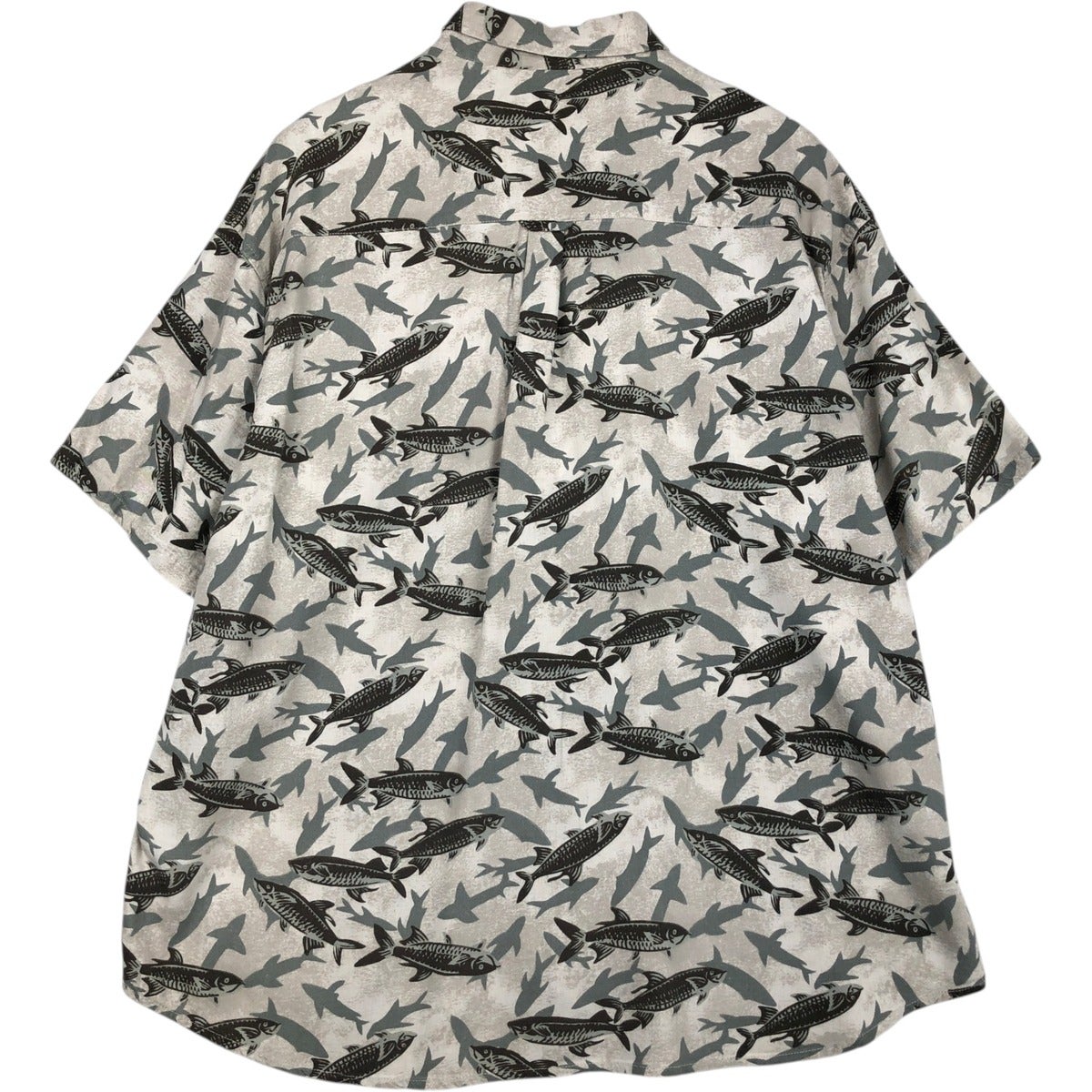 古着 90～00年代 コロンビア Columbia 総柄 魚柄 半袖 レーヨンシャツ