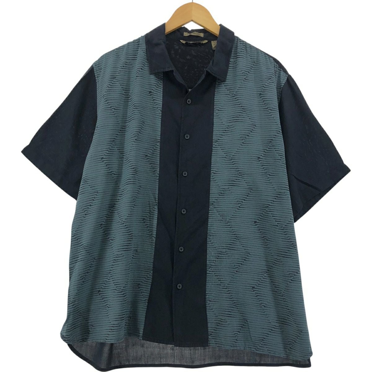 古着 AXIST オープンカラー ツートン 半袖 シルクシャツ ボックス