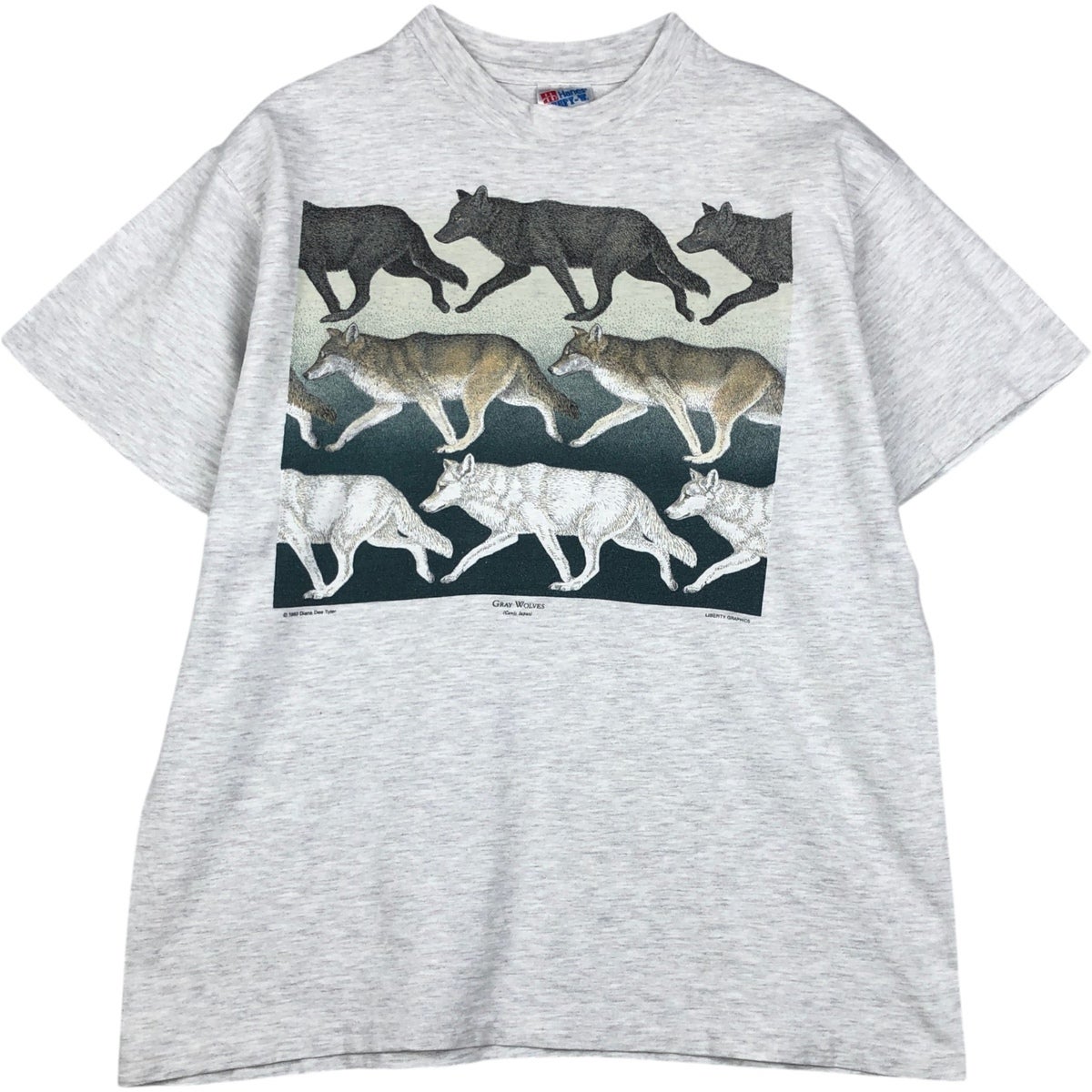古着 90年代 ヘインズ Hanes BEEFY-T オオカミ柄 アニマルTシャツ USA