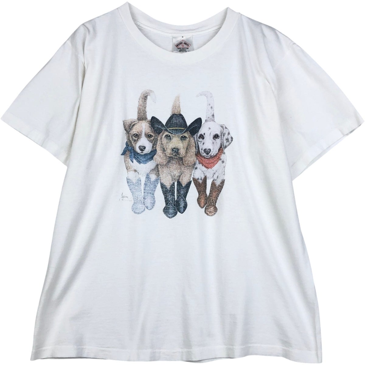 古着 90年代 CRYSTAL KNITS 犬柄 アニマルTシャツ USA製 メンズL相当