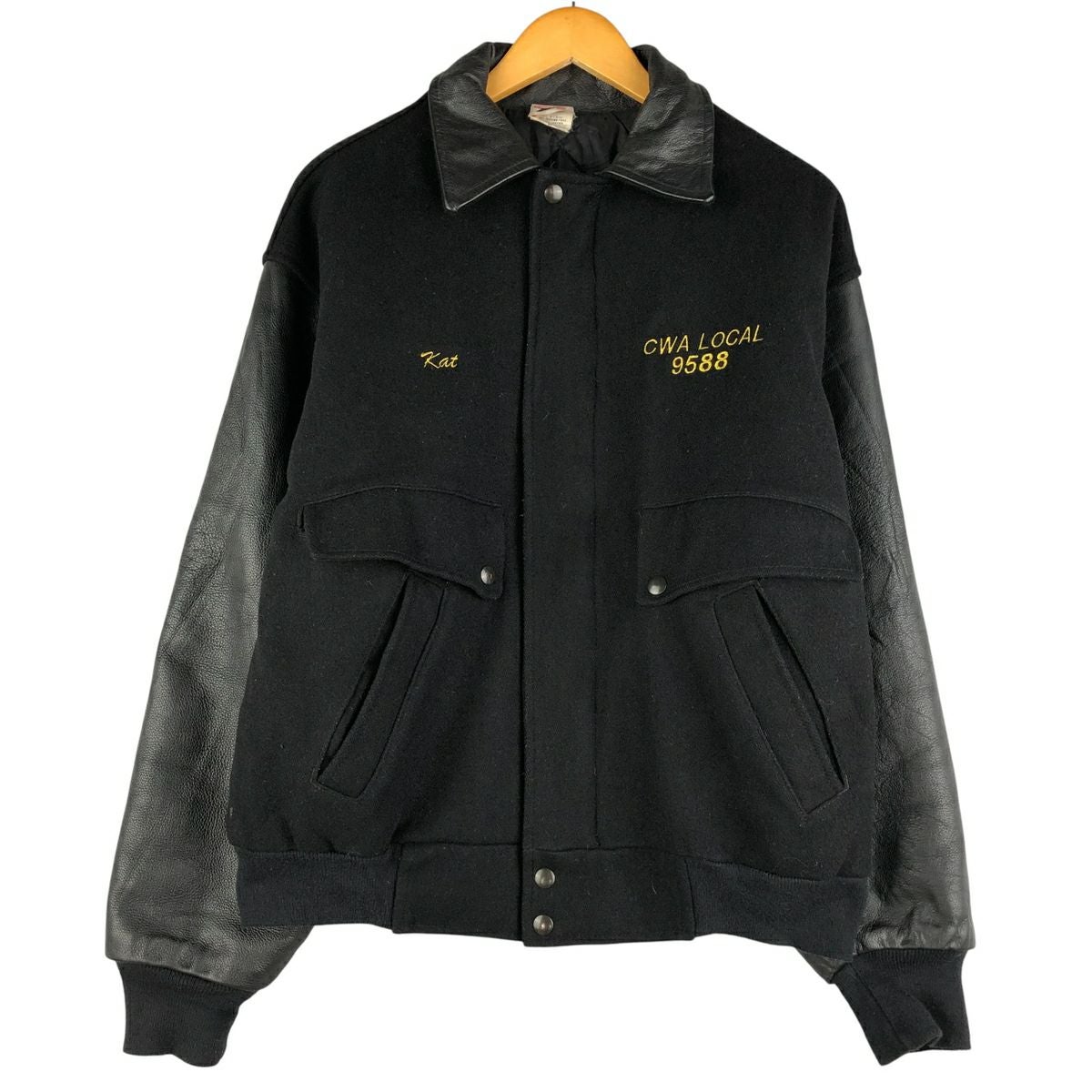 古着 90年代 CANADA SPORTSWEAR 中綿入り 襟付き 袖革ウールスタジャン