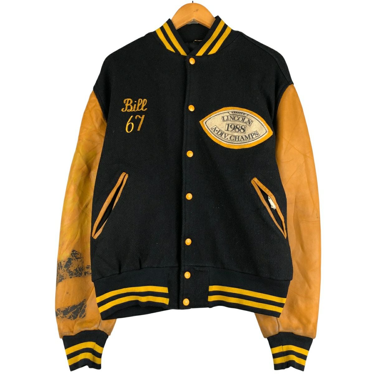 古着 80年代 MAPLE 袖革ウールボタンスタジャン バーシティジャケット