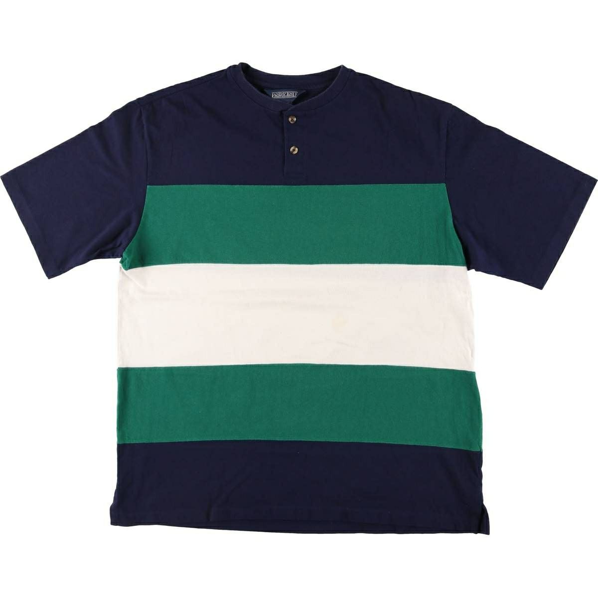 古着 90年代 ランズエンド LANDS END ヘンリーネック 半袖 ボーダーT