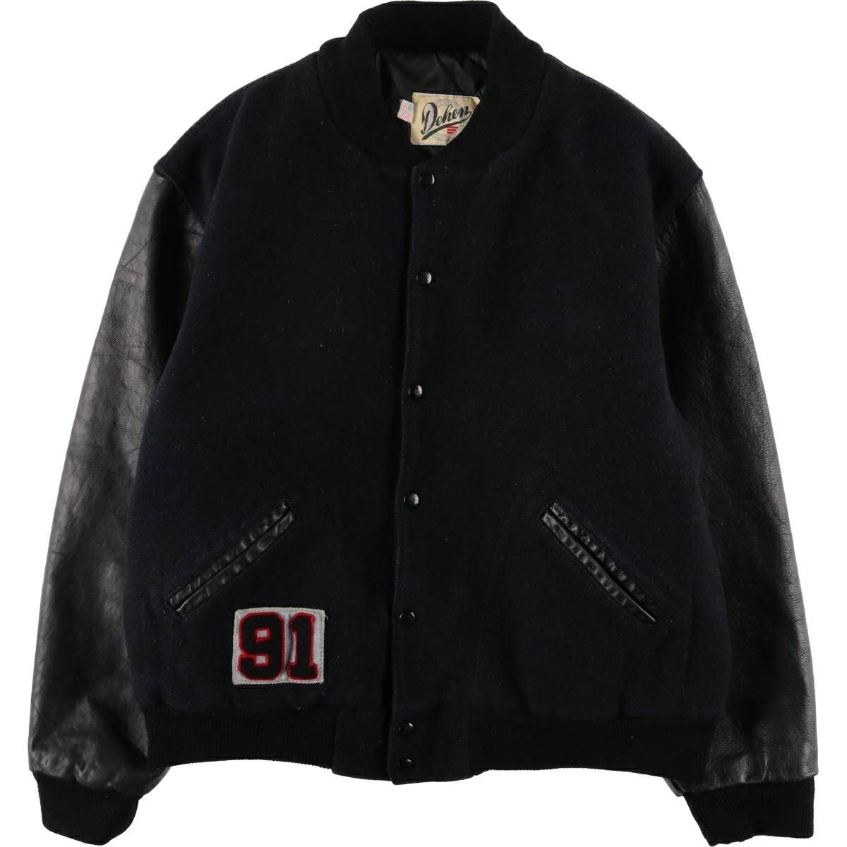 古着 TYROL 襟付き 中綿入り 袖革ウールボタンスタジャン バーシティ