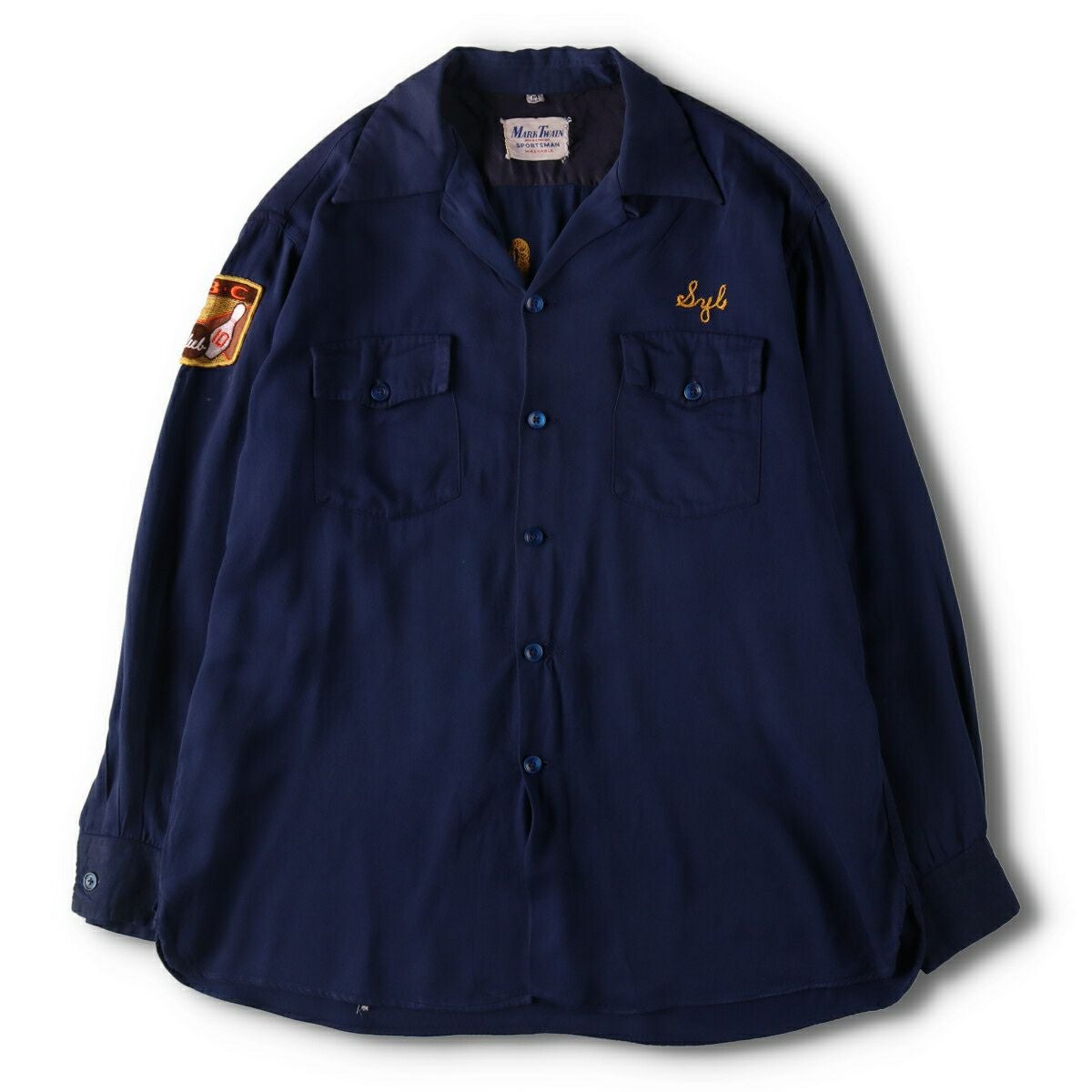 古着 50年代 MARK TWAIN オープンカラー 長袖 レーヨンギャバジン