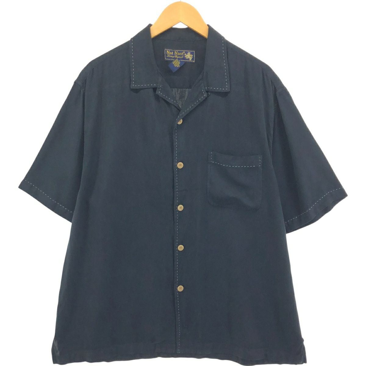 古着 AXIST オープンカラー ツートン 半袖 シルクシャツ ボックス