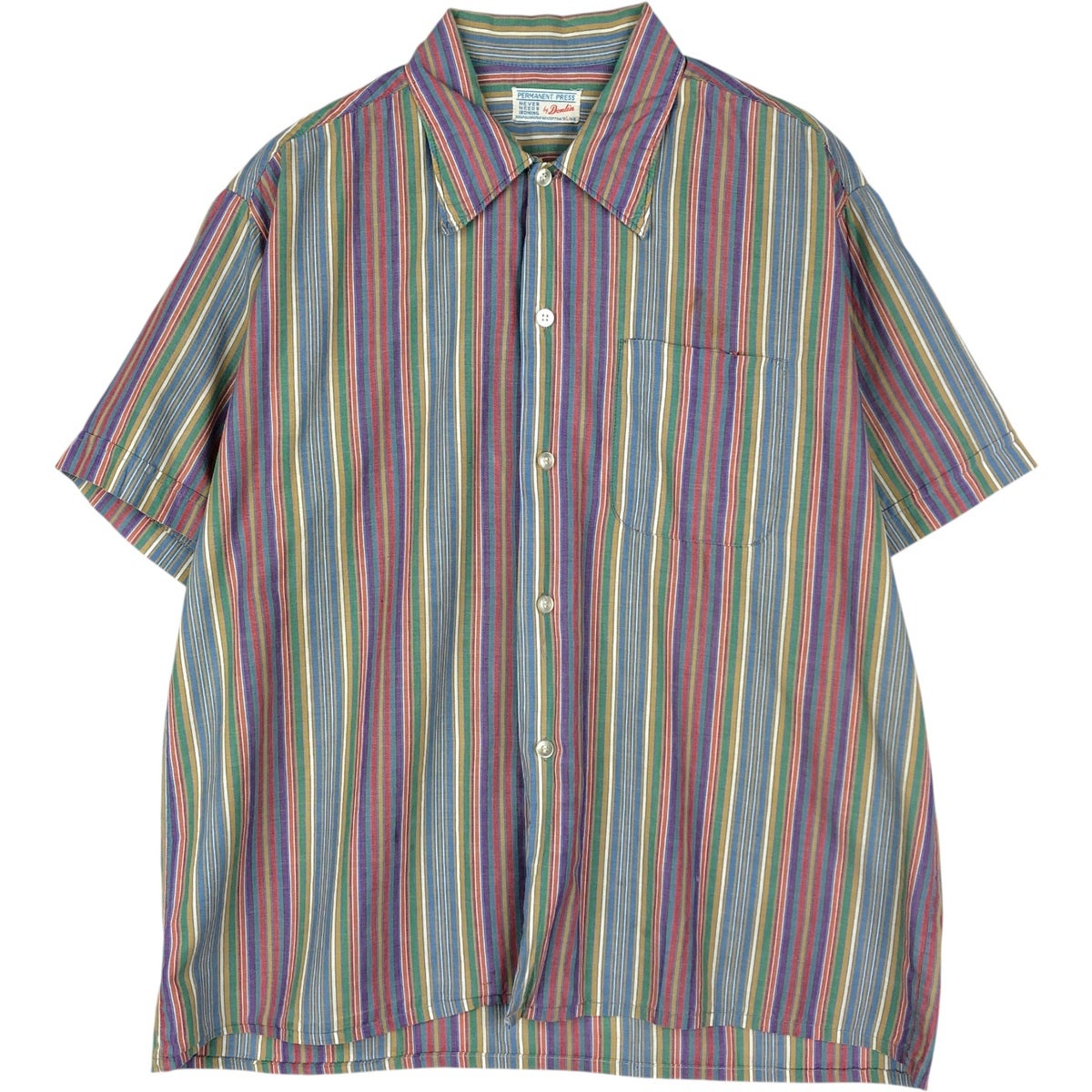 古着 70年代 Donlin マルチストライプ 半袖 ポリエステル×コットン ストライプシャツ ボックスシャツ メンズL相当 ヴィンテージ/rab182151 古着 70年代 Donlin マルチストライプ 半袖 ポリエステル×コットン