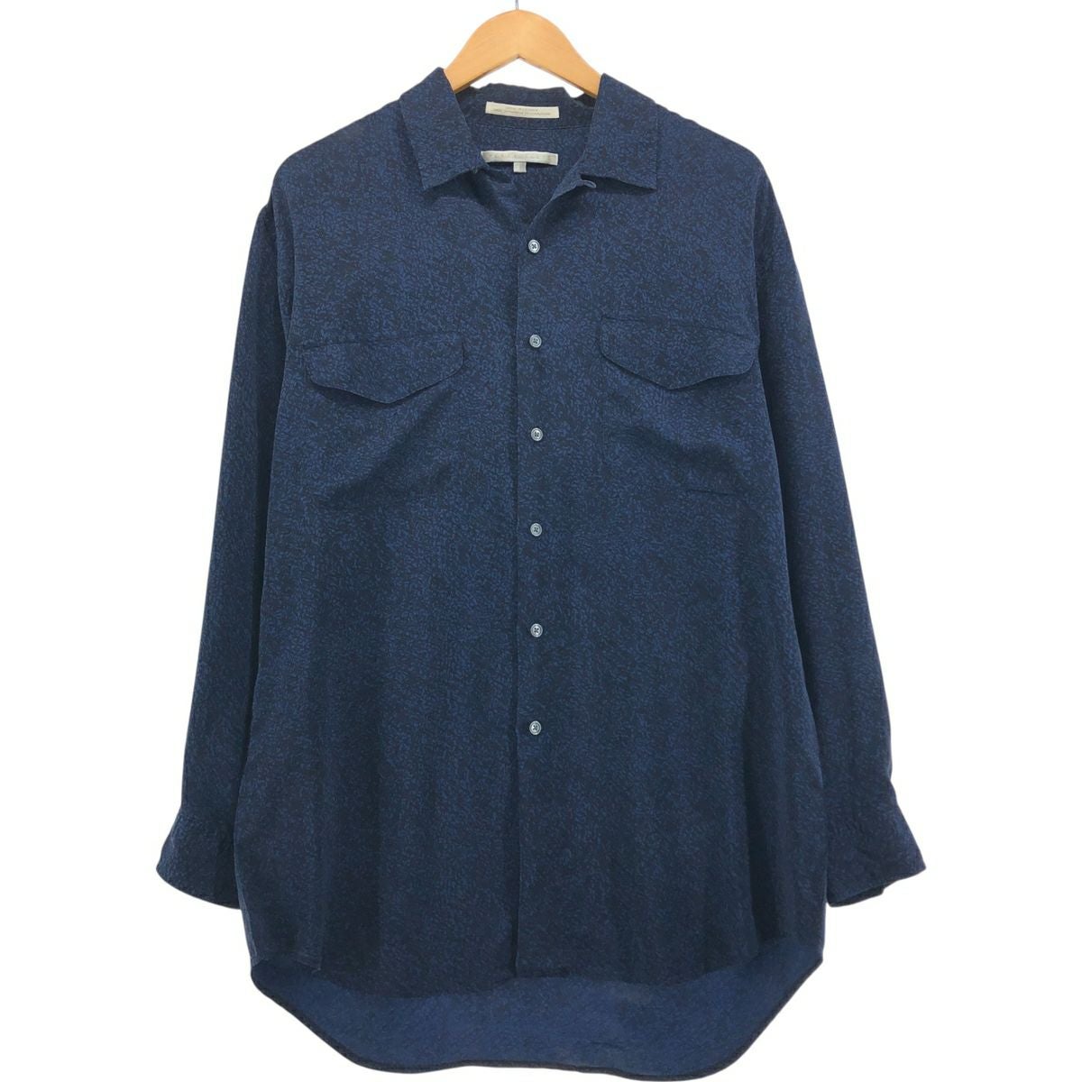 古着 ペリーエリス PERRY ELLIS 総柄 オープンカラー 長袖 シルク
