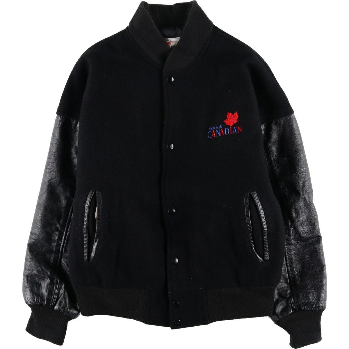 古着 90年代 CANADA SPORTSWEAR 袖革ウールボタンスタジャン バー