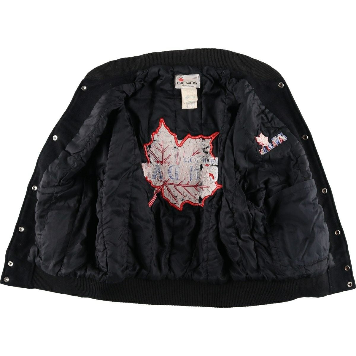 古着 90年代 CANADA SPORTSWEAR 袖革ウールボタンスタジャン バー