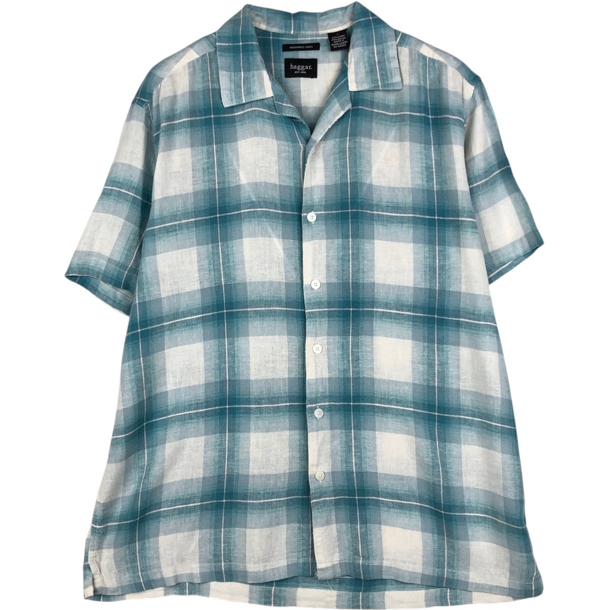 古着 ハガー HAGGAR WASHABLE LINEN チェック柄 半袖 オープンカラー