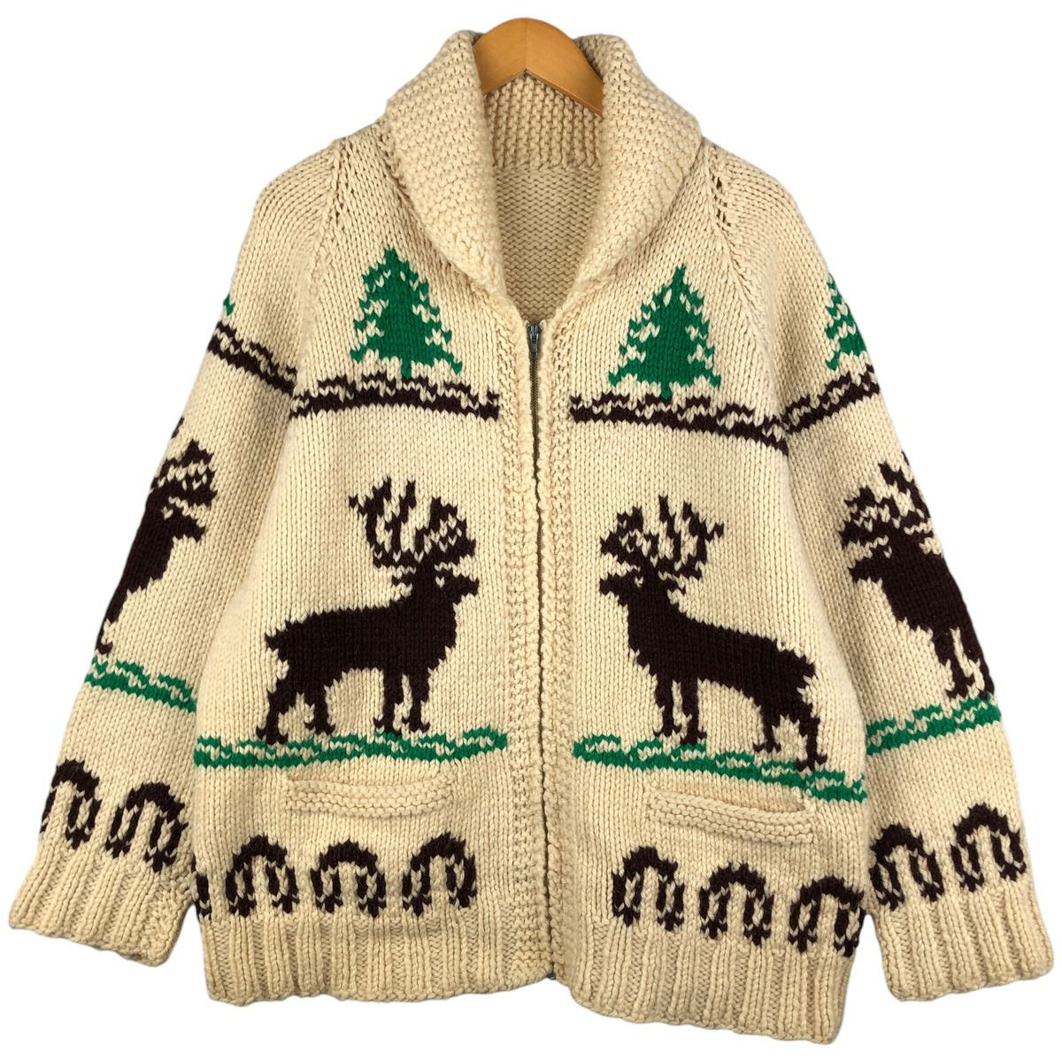 古着 60年代 総柄 牛柄 カウチンセーター メンズS相当 ヴィンテージ