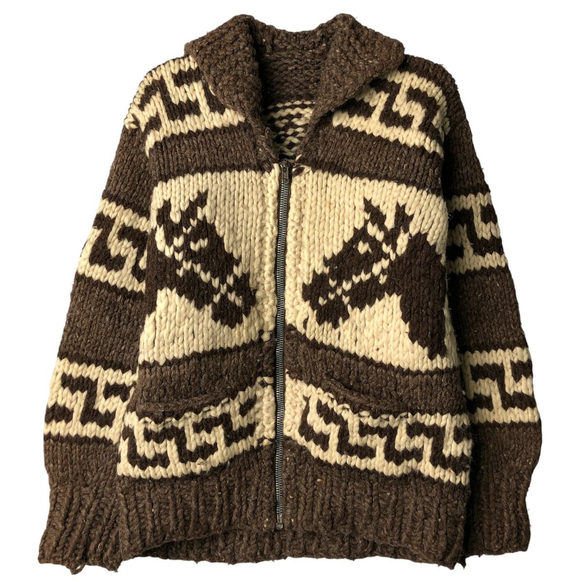 古着 ～70年代 UNKNOW 総柄 馬柄 カウチンセーター メンズL相当
