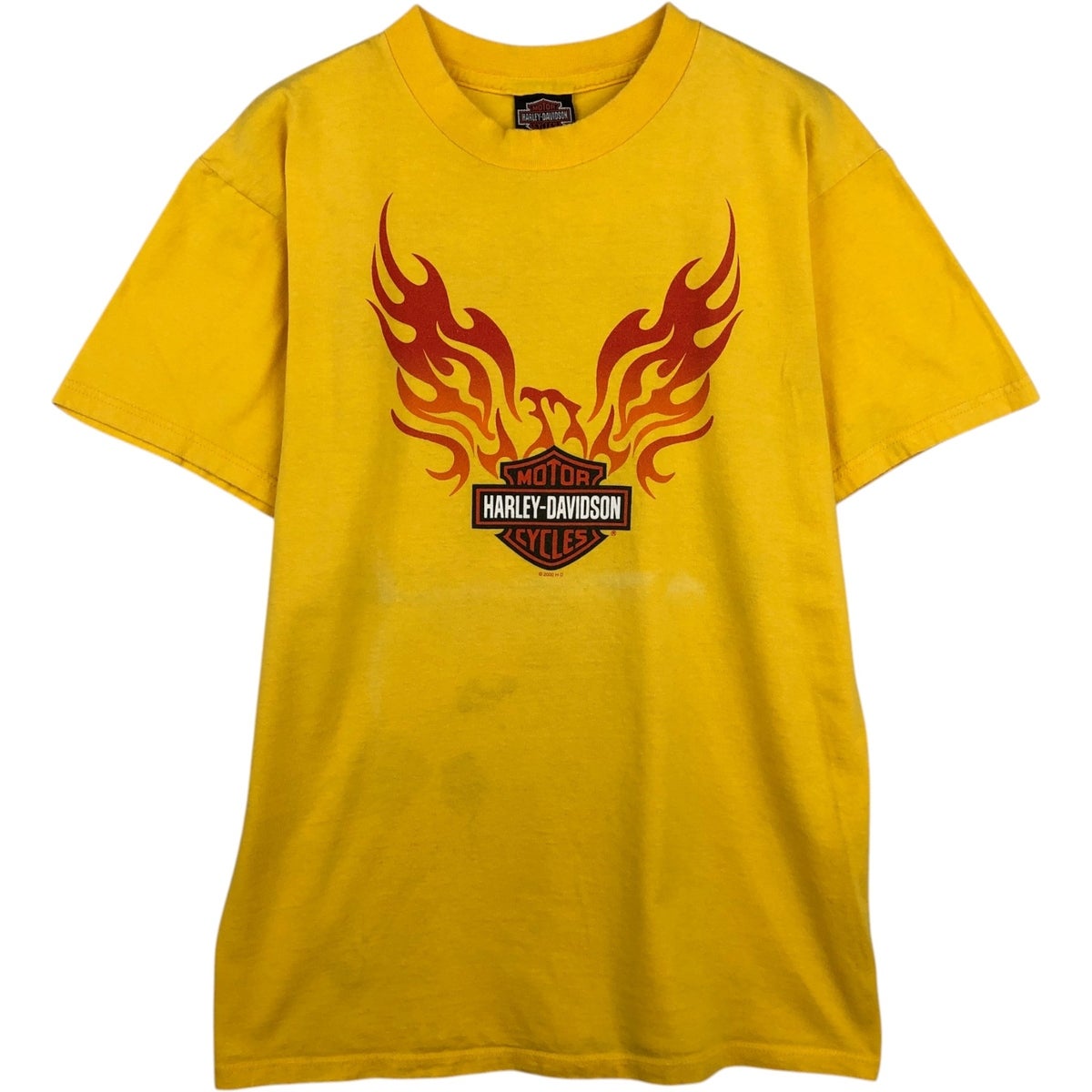 イエロー GILDAN XL Tシャツ バイクデザイン　ハーレーＴシャツ 古着 00年代 ハーレーダビッドソン Harley-Davidson ファイヤー