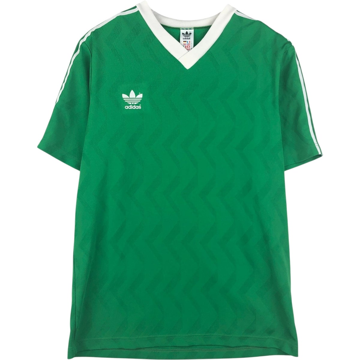 古着 80～90年代 アディダス adidas トレフォイルロゴ 総柄 Vネック