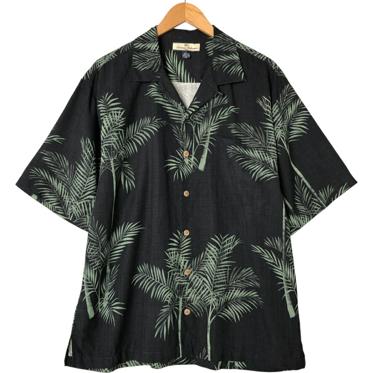 古着 トミーバハマ TOMMY BAHAMA 総柄 リーフ柄 オープンカラー シルク