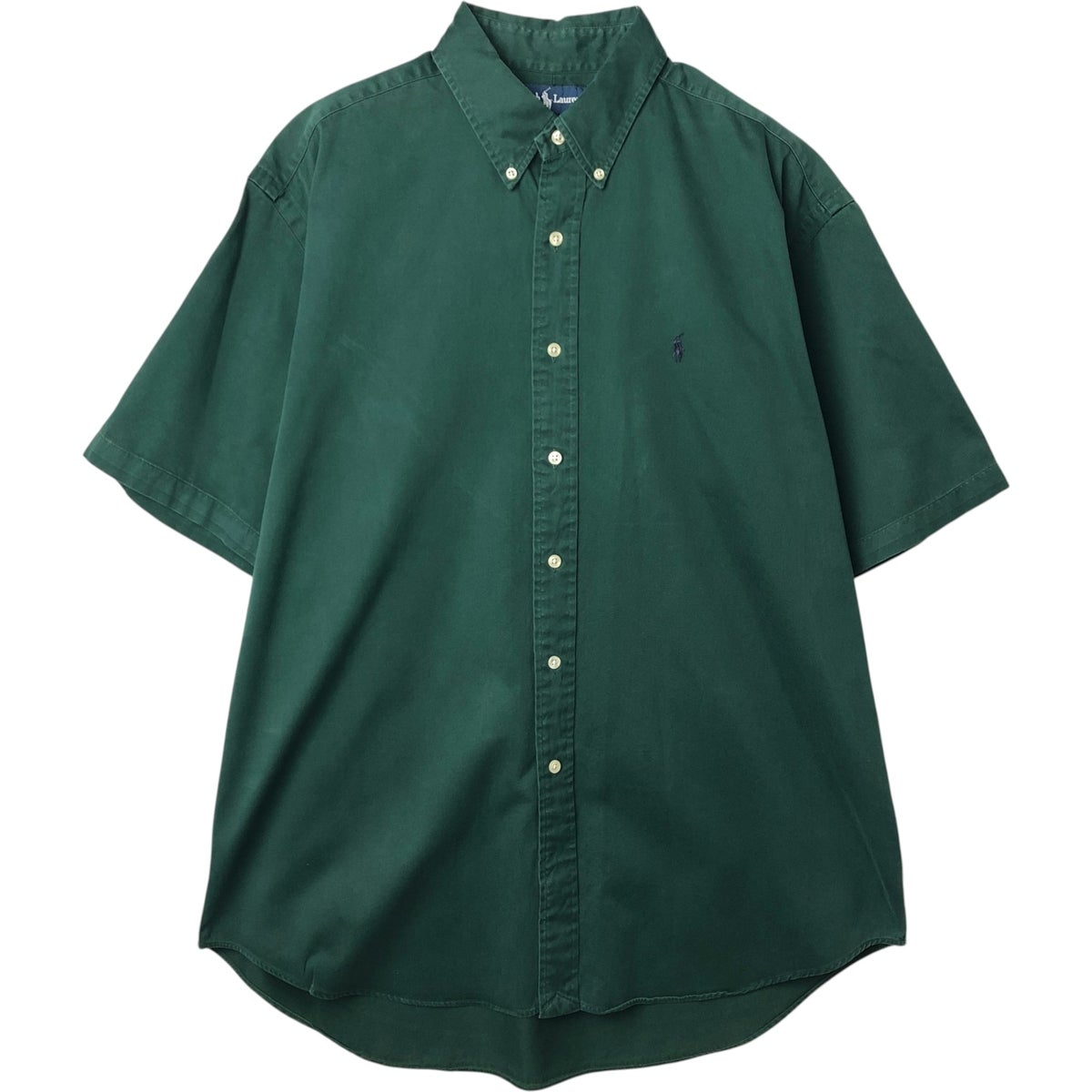 英国製 ポロラルフローレン ヴィンテージ Y型 ボタン式 サスペンダー 緑 古着 ラルフローレン Ralph Lauren 半袖 ボタンダウンシャツ メンズL