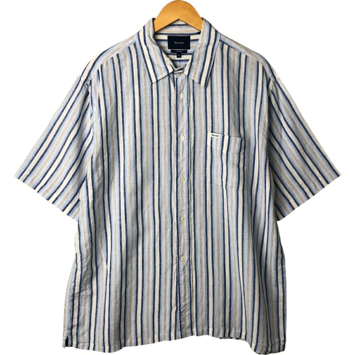 古着 JOSEPH ABBOUD チェック柄 半袖 レーヨン×リネンシャツ メンズM