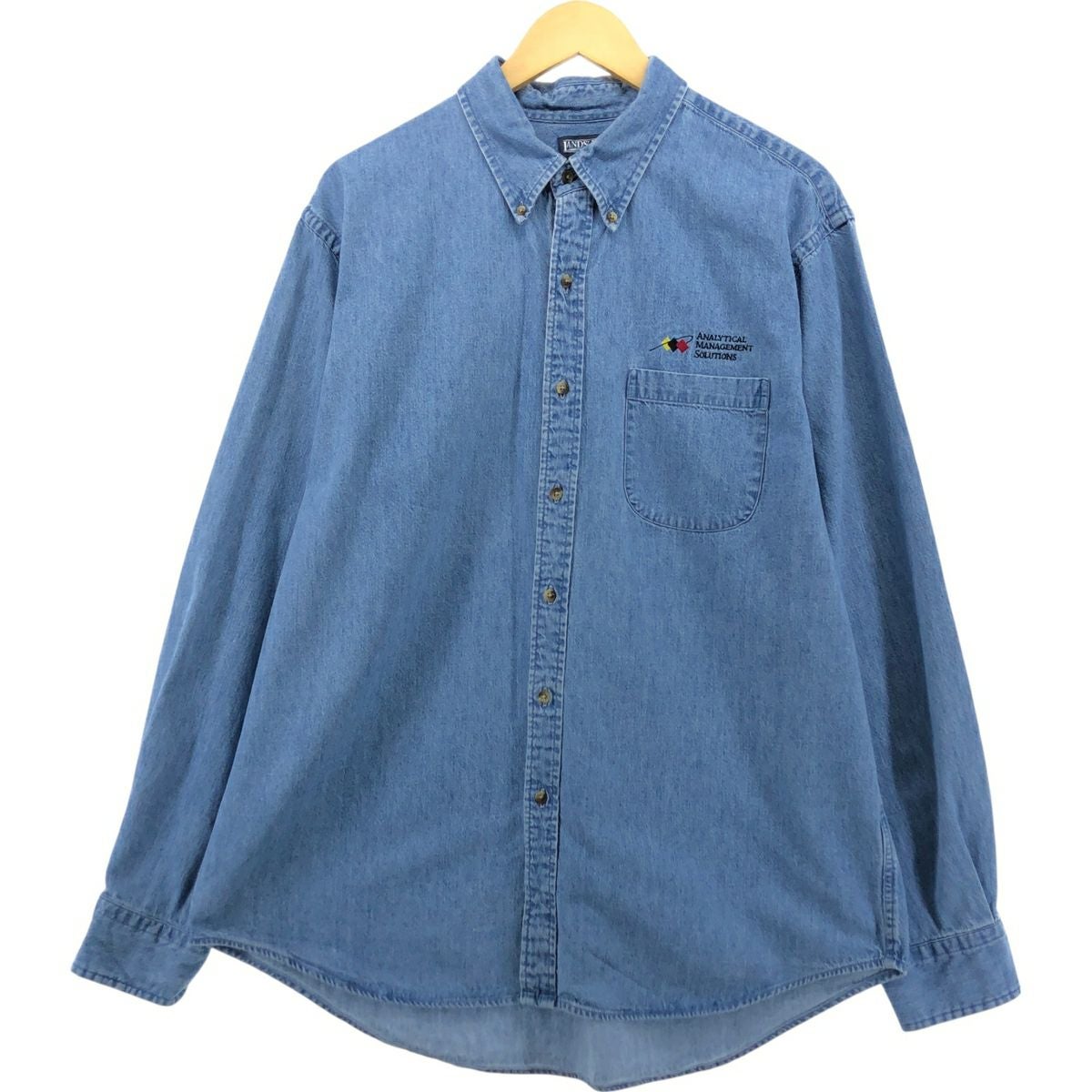 古着 00年代 ランズエンド LANDS END 長袖 ボタンダウンデニムシャツ