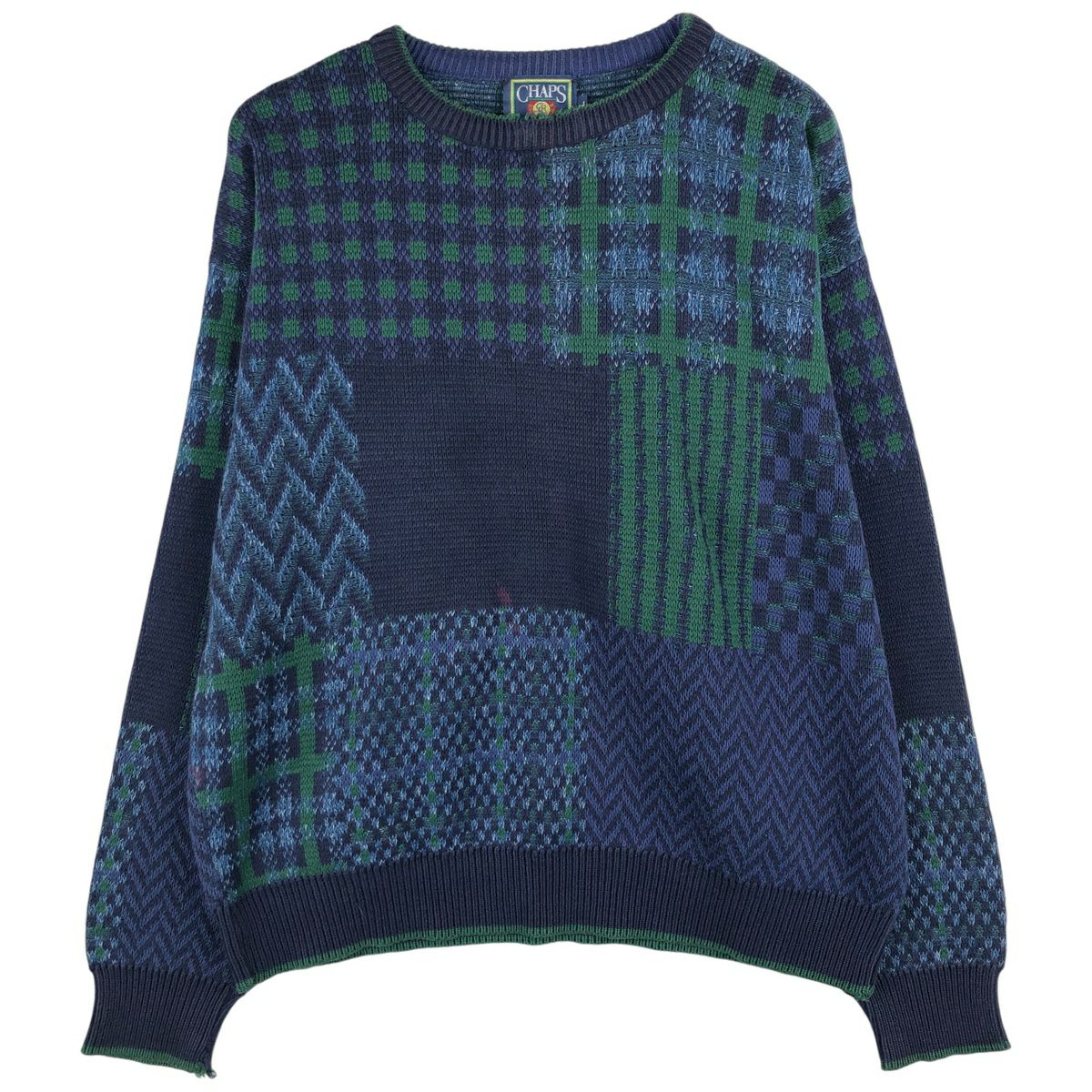 古着 80年代 ラルフローレン Ralph Lauren CHAPS チャップス ストライプ柄 コットンニットセーター USA製 メンズM相当 ヴィンテージ/eaa609345 古着 80年代 ラルフローレン Ralph Lauren CHAPS チャップス