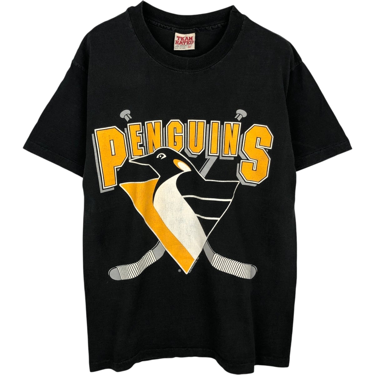 90s USA製 ROTHCO スター プリントTシャツ ペンキ 雰囲気系 XL 古着 90年代 TEAM RATED NHL PITTSBURGH PENGUINS ピッツバーグ