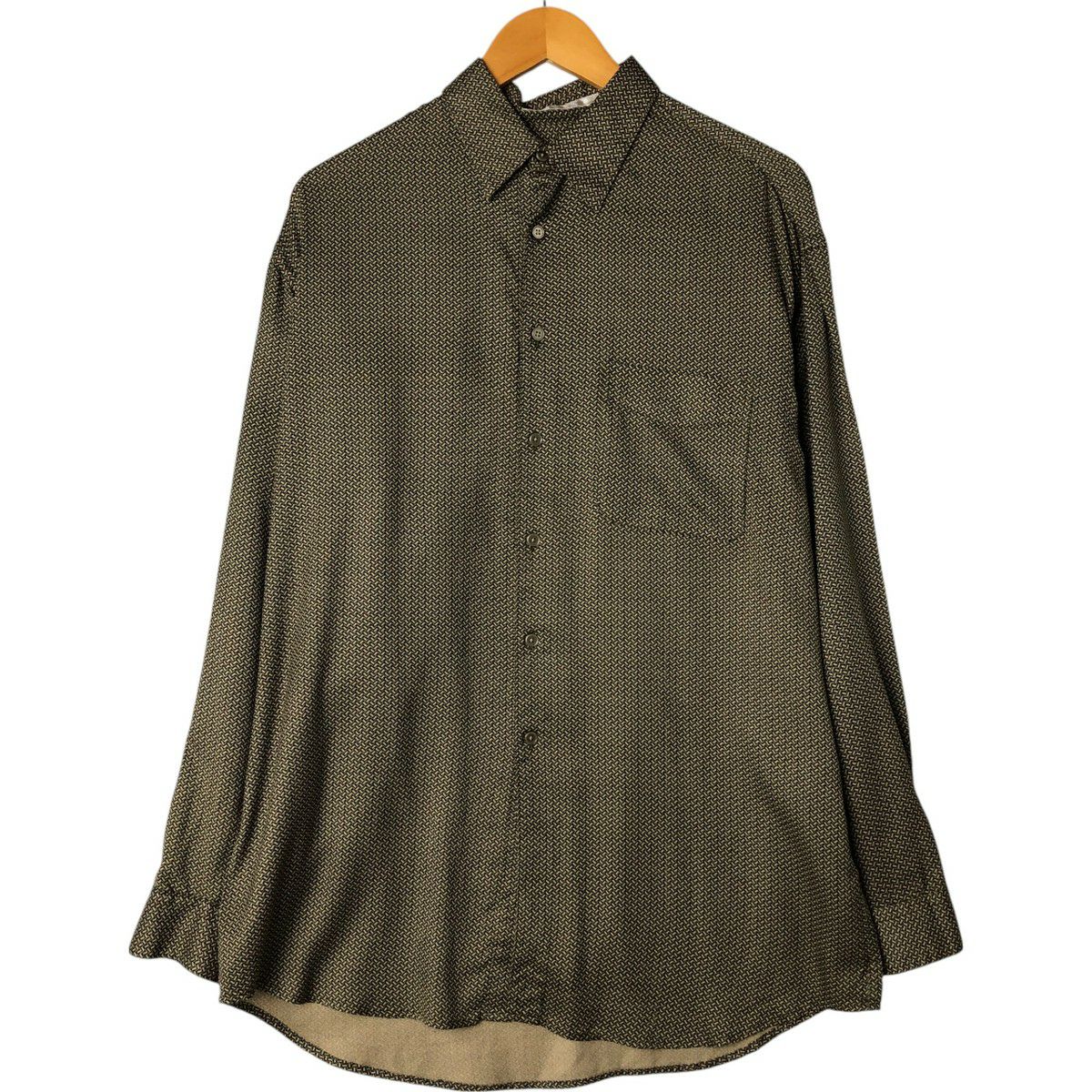 古着 ペリーエリス PERRY ELLIS 総柄 オープンカラー 長袖 シルク