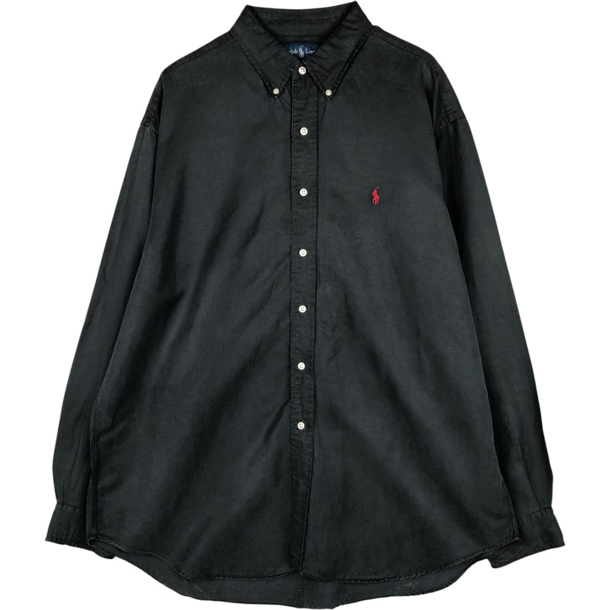 ポロラルフローレン BLAKE リネン長袖シャツ XL ブラック 古着 ラルフローレン Ralph Lauren BLAKE 長袖 シルク×リネン ボタン