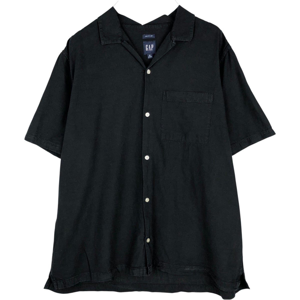 【希少】00s OLD GAP コットンメッシュ 半袖オープンカラーシャツ 黒L 古着 ギャップ GAP 半袖 オープンカラー コットン×リネンシャツ