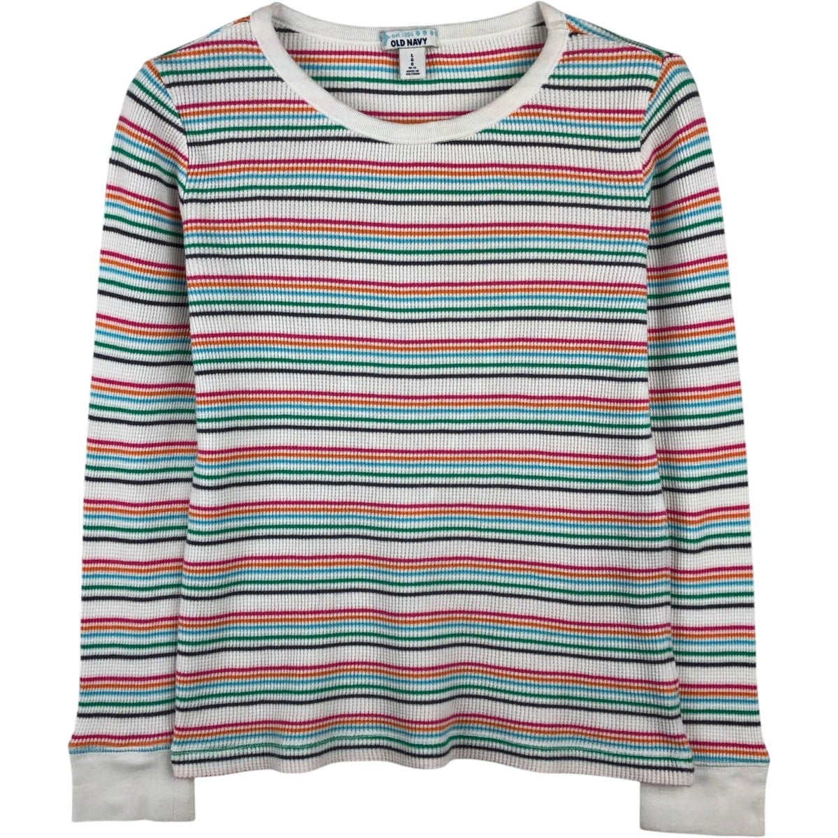 T*u様 OLD NAVY ボーダーサーマル L 古着 オールドネイビー OLD NAVY ボーダー柄 サーマルロンT ワッフル
