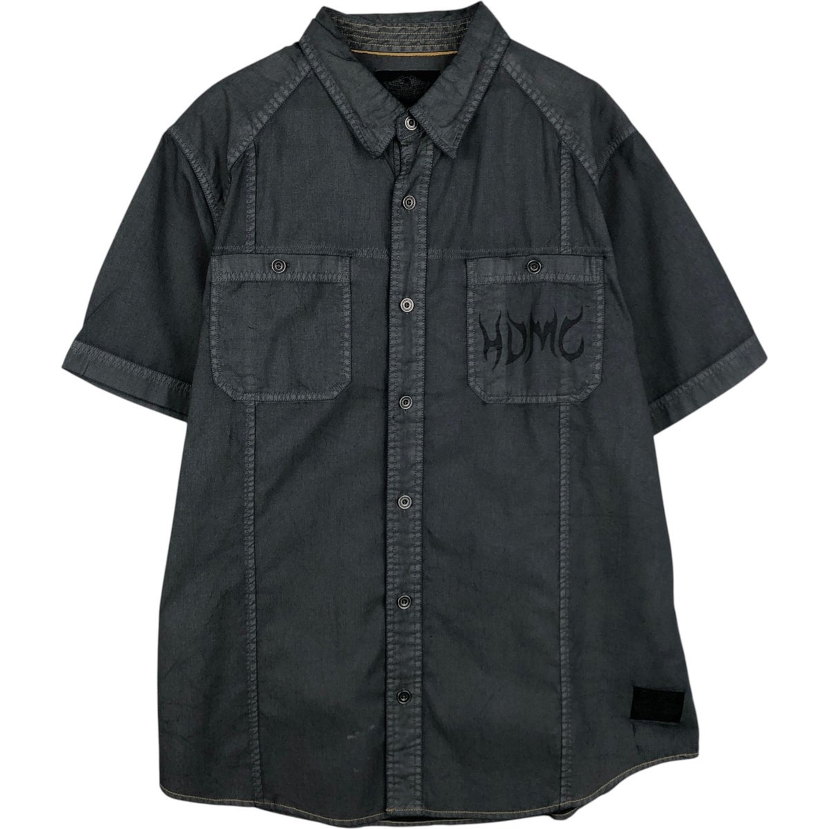 2012年製 Harley-Davidson 半袖ワークシャツ XL 古着 ハーレーダビッドソン Harley-Davidson バックロゴ 隠しボタン