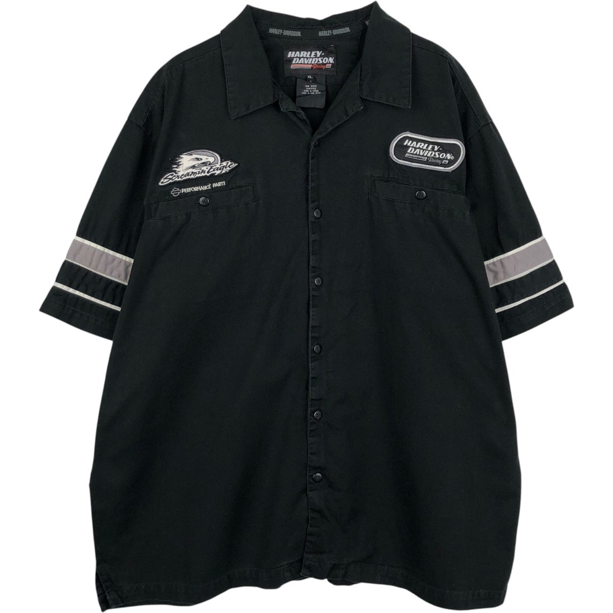 ハーレーダビッドソン 半袖ワークシャツ ファイヤー　harleydavidson 古着 ハーレーダビッドソン Harley-Davidson ファイヤーパターン