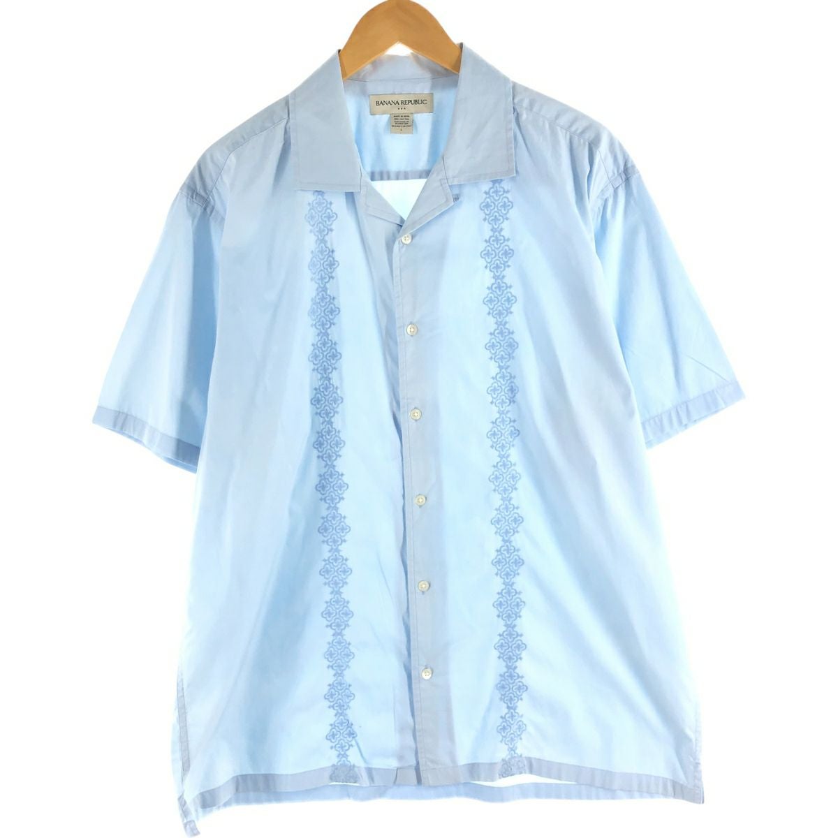 【希少】90s バナナリパブリック リネンオープンカラーシャツ 短丈Lサイズ 古着 バナナリパブリック BANANA REPUBLIC 半袖 オープンカラー シャツ