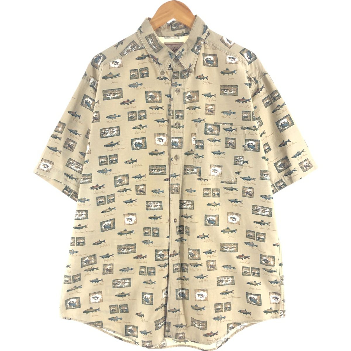 古着 90年代 ウールリッチ WOOLRICH 総柄 魚柄 半袖 ボタンダウン