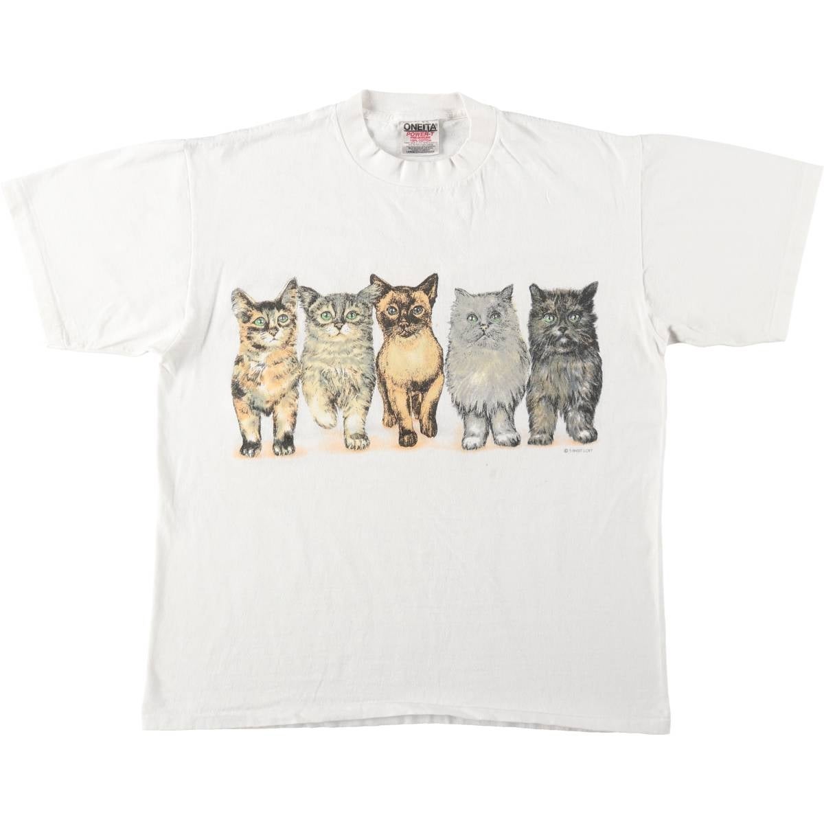 古着 90年代 オニータ ONEITA POWER-T 猫柄 アニマルTシャツ メンズL