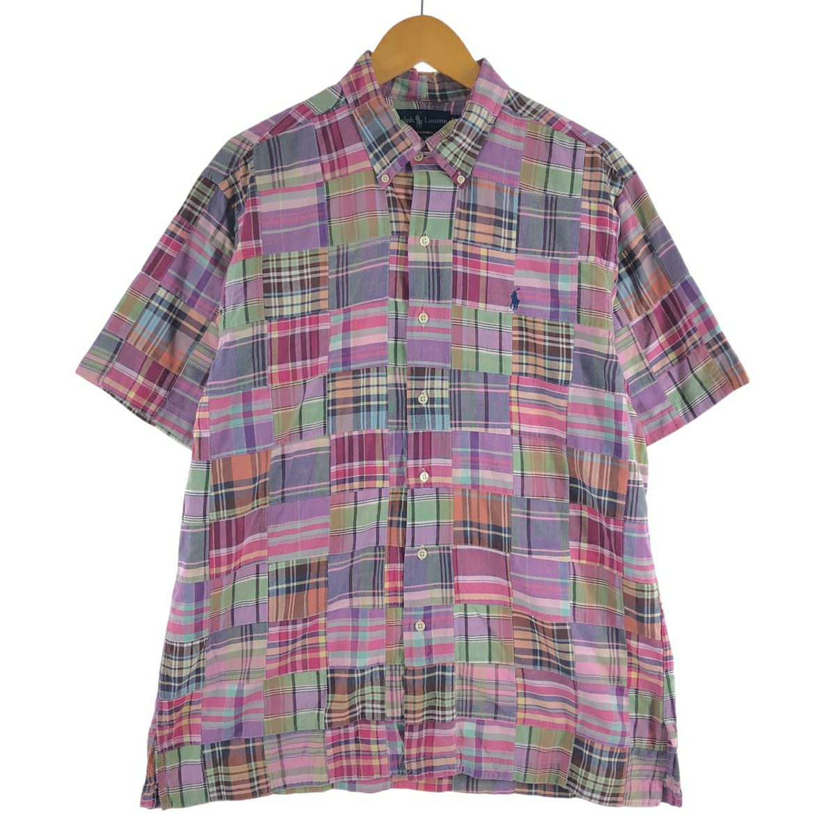 ポロ ラルフローレン パッチワーク ボタンダウンシャツ　Mサイズ 古着 ラルフローレン Ralph Lauren ANDY CAMP パッチワーク 半袖