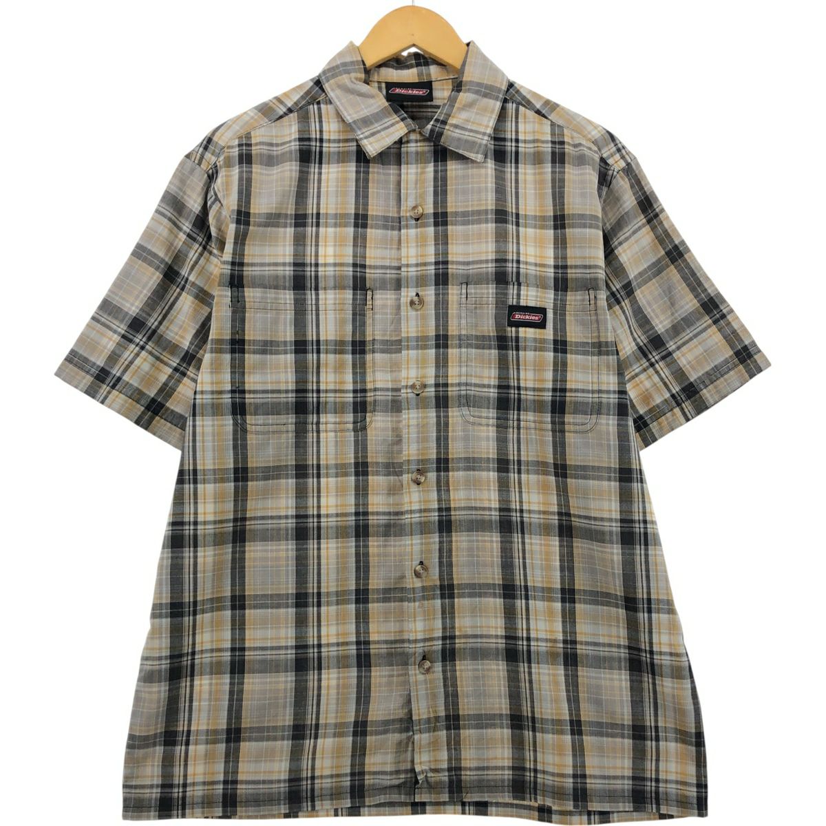 古着 ディッキーズ Dickies チェック柄 半袖 オープンカラー レーヨン