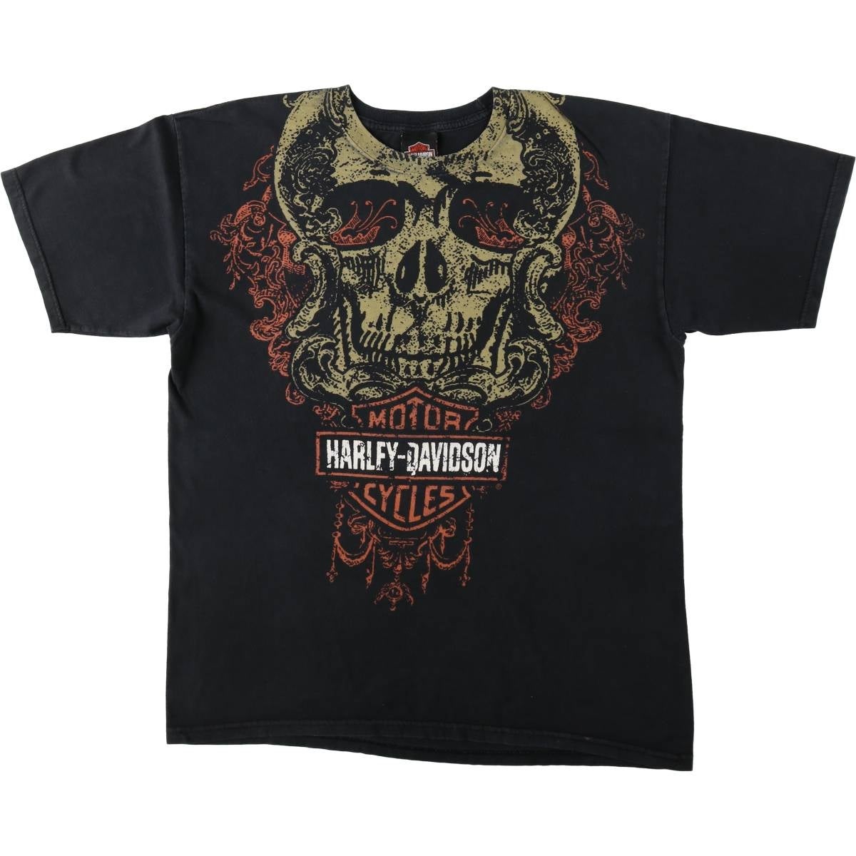 極美品【Harley-Davidson】半袖 シャツ 髑髏 スカル ブラック L 古着 ハーレーダビッドソン Harley-Davidson ドクロ柄 スカル柄
