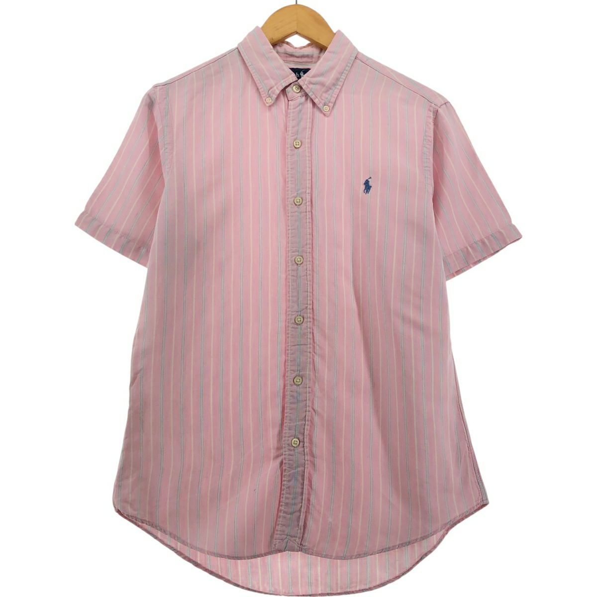 古着 ラルフローレン Ralph Lauren SLIM FIT スリムフィット 五分袖 ボタンダウン 半袖 コットンシャツ メンズS相当 /eaa565208 古着 ラルフローレン Ralph Lauren SLIM FIT スリムフィット 五分袖