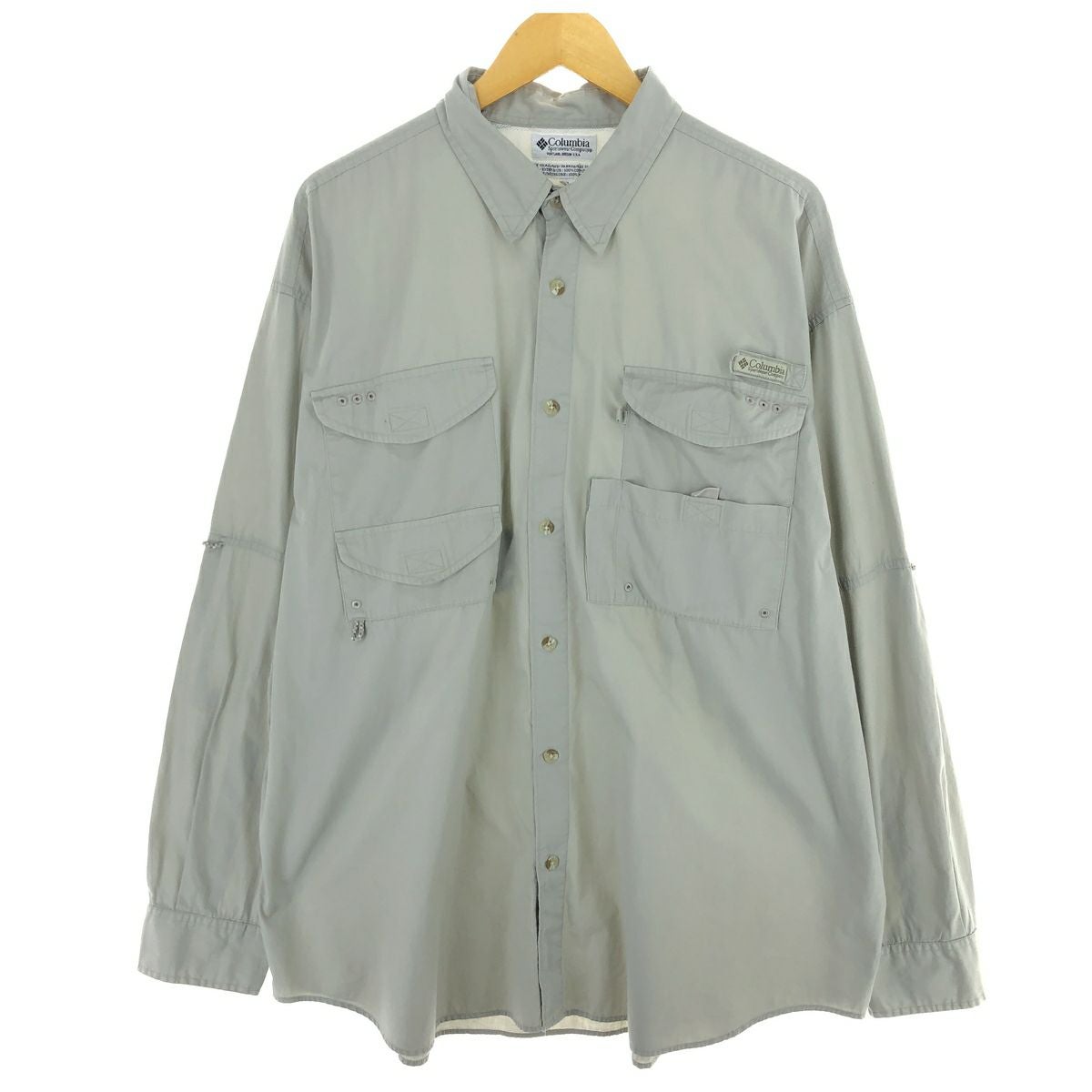 古着 ビンテージ 長袖 シャツ オーバーサイズ ポリシャツ ダーク シルバー 古着 コロンビア Columbia PFG 長袖 フィッシングシャツ メンズXL相当